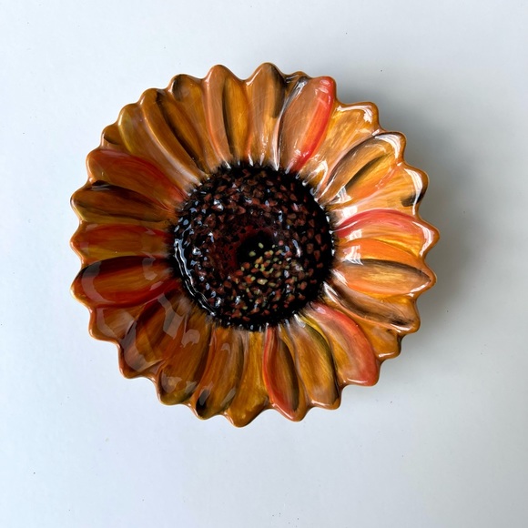 Sun Flower Garden Chip 'n Dip Server ceramic fruit bowl centerpiece decor - Picture 2 of 5